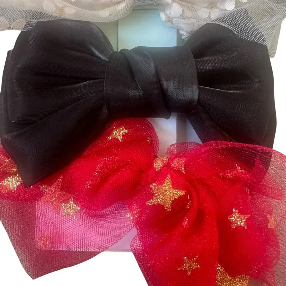 Simply Petals Hair Bows Clips White Floral Black Red Gold Stars Tulle 4.5